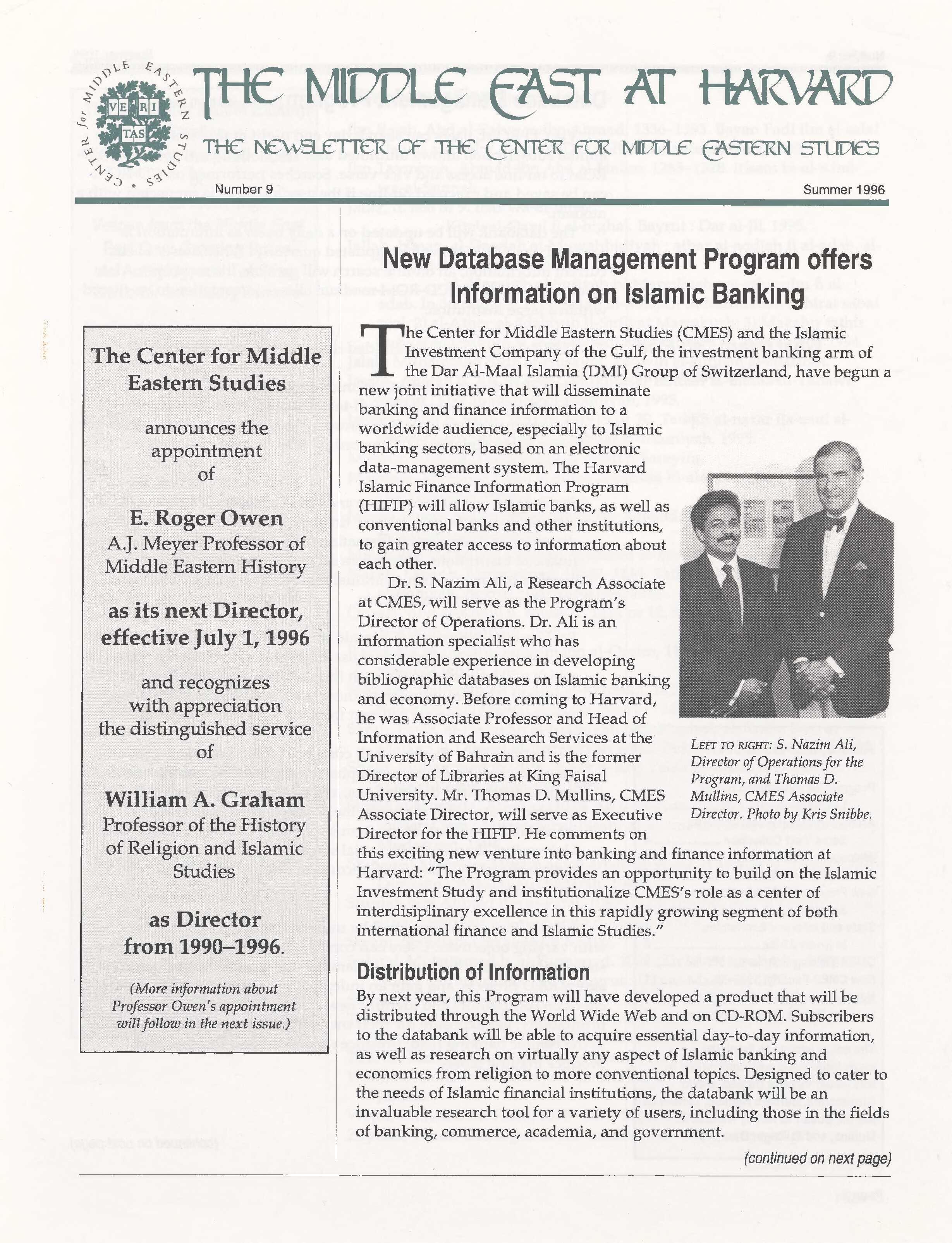 The Middle East at Harvard Newsletter - HIFIP Database Launch